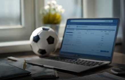 Ноутбук и футбольный мяч, отражающие возможность делать ставки в 1xBet онлайн