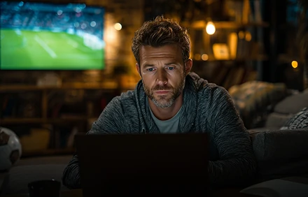 Пользователь делает live-ставки на спортивные события в 1xBet перед монитором