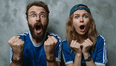 Фанаты переживают за футбольный матч, эмоции ставок в 1xBet
