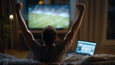 Эмоции победы при ставках в 1хбет перед телевизором