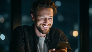 Болельщик делает ставку на биатлон в приложении 1xBet