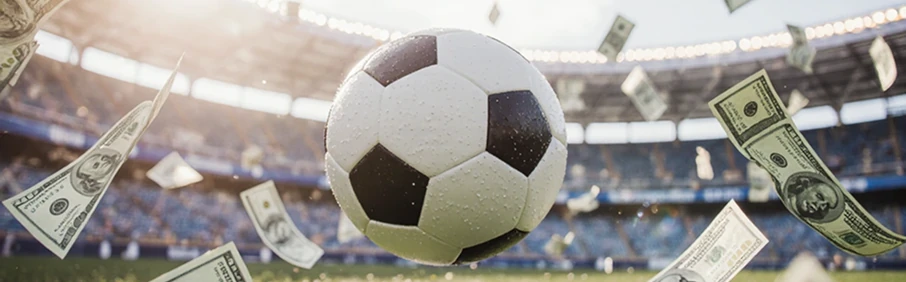 Футбольный мяч на стадионе, символизирующий спортивные ставки в 1xBet